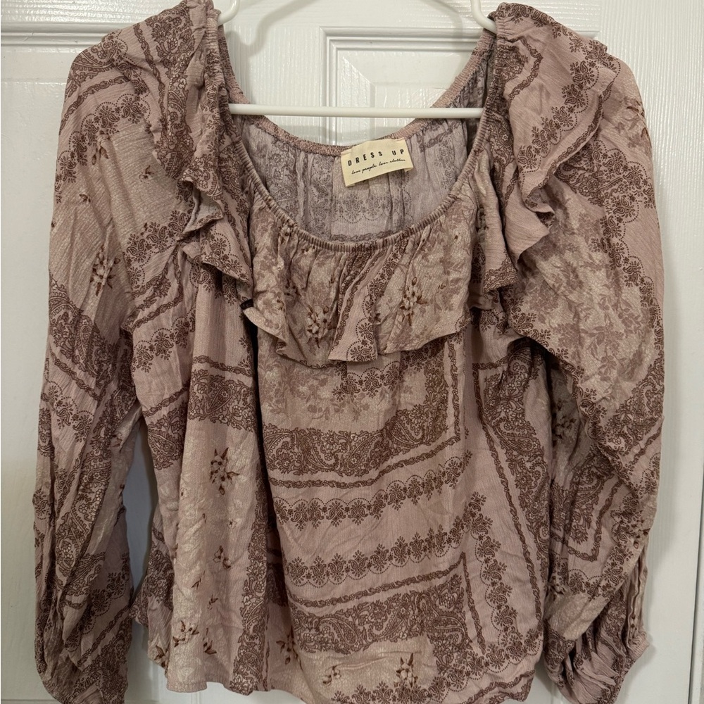 dELiA*s Brown Ruffled Puff Sleeve Blouse